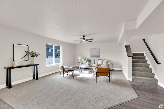 227 N 250 E, Salem, UT 84653 - living room with stairway, ceiling fan, baseboards, and a textured ceiling