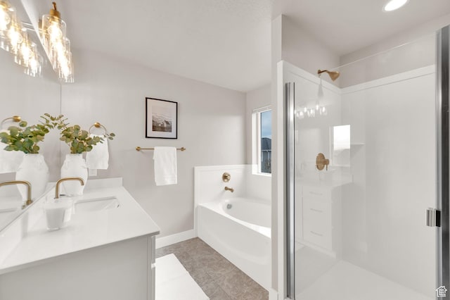 227 N 250 E, Salem, UT 84653 - full bathroom featuring baseboards, a stall shower, a garden tub, and a sink