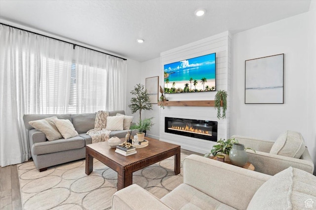 1158 E Bearing Dr S, Saratoga Springs, UT 84045 - living area with wood finished floors, a fireplace, and recessed lighting