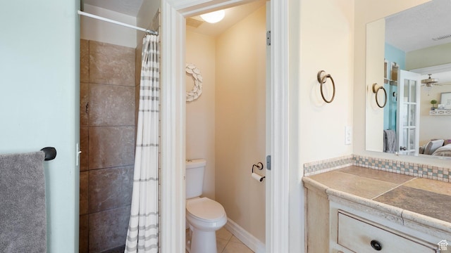 1229 E 1710 S, Spanish Fork, UT 84660 - bathroom with a tile shower, tile patterned flooring, visible vents, toilet, and vanity