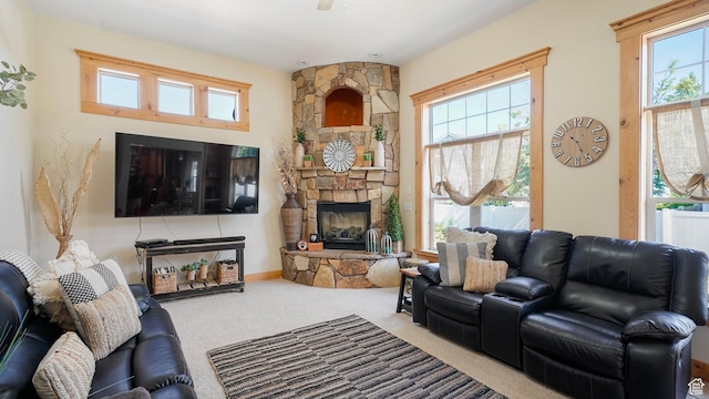 1229 E 1710 S, Spanish Fork, UT 84660 - carpeted living room with a fireplace and a healthy amount of sunlight