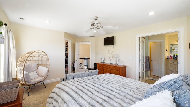 1229 E 1710 S, Spanish Fork, UT 84660 - carpeted bedroom with baseboards, visible vents, recessed lighting, a ceiling fan, and a walk in closet