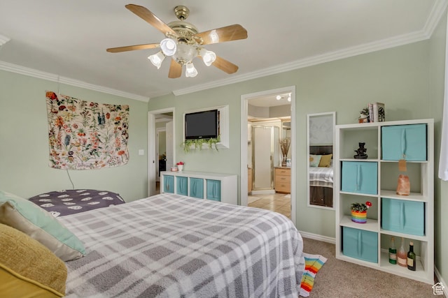217 W 990 N, American Fork, UT 84003 - bedroom featuring a ceiling fan, ensuite bath, carpet floors, and crown molding