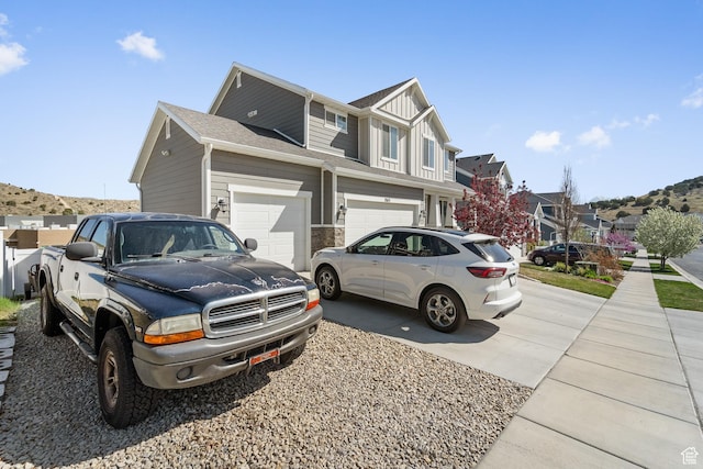 2671 E White Birch Dr, Eagle Mountain, UT 84005 - view of side of property with board and batten siding, driveway, a residential view, and a garage