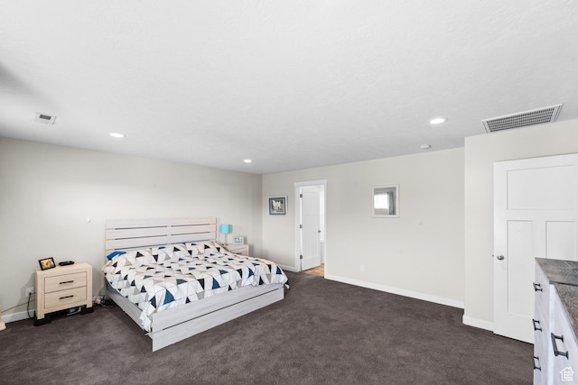2671 E White Birch Dr, Eagle Mountain, UT 84005 - bedroom with dark carpet, baseboards, visible vents, and recessed lighting