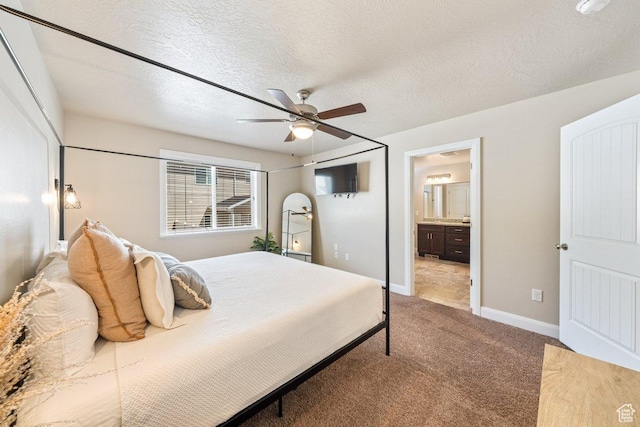 3030 N 125 E, Cedar City, UT 84721 - carpeted bedroom featuring ceiling fan, ensuite bath, a textured ceiling, and baseboards