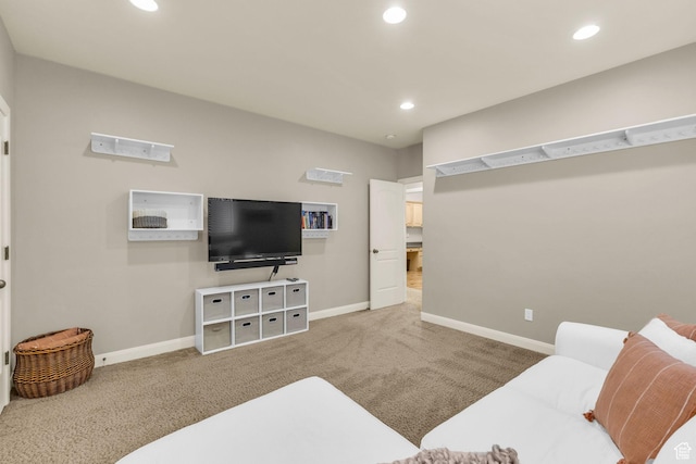 9470 N Canyon Heights Dr, Cedar Hills, UT 84062 - living room featuring baseboards, carpet flooring, and recessed lighting