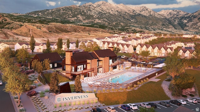 exterior space featuring a mountain view and a residential view