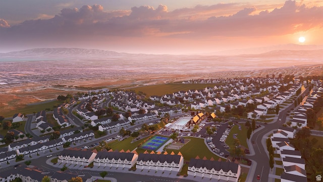 aerial view featuring a residential view and a water view