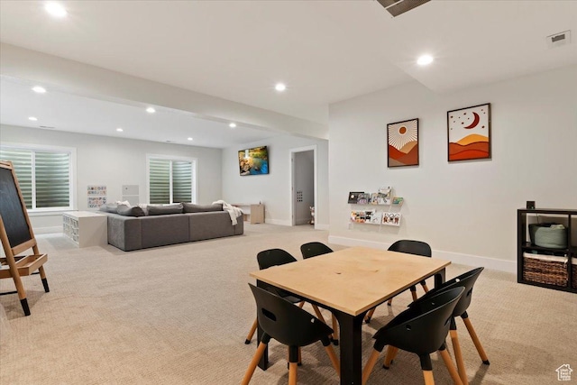 314 W Founders Blvd S, Saratoga Springs, UT 84045 - dining area featuring light carpet, baseboards, visible vents, and recessed lighting