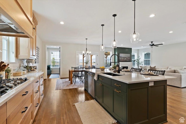 314 W Founders Blvd S, Saratoga Springs, UT 84045 - kitchen featuring stainless steel appliances, a sink, custom exhaust hood, recessed lighting, and light countertops