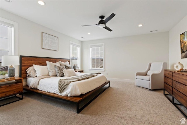 314 W Founders Blvd S, Saratoga Springs, UT 84045 - carpeted bedroom with baseboards, a ceiling fan, visible vents, and recessed lighting