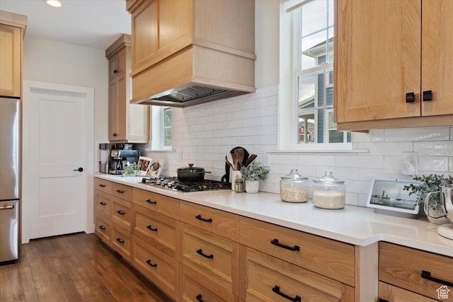 314 W Founders Blvd S, Saratoga Springs, UT 84045 - kitchen with stainless steel appliances, light countertops, custom exhaust hood, and tasteful backsplash