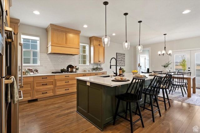 314 W Founders Blvd S, Saratoga Springs, UT 84045 - kitchen featuring light countertops, light brown cabinetry, an island with sink, and a sink