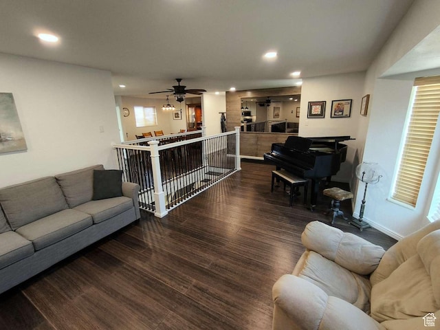 410 E 500 N, Ephraim, UT 84627 - living area featuring recessed lighting, wood finished floors, a ceiling fan, and baseboards