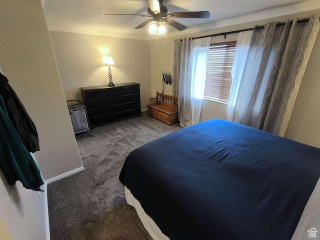 410 E 500 N, Ephraim, UT 84627 - bedroom featuring a ceiling fan, baseboards, crown molding, and carpet
