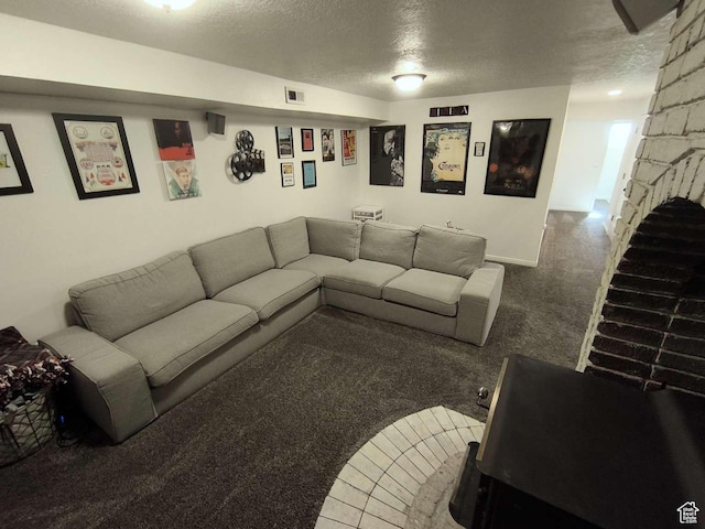 410 E 500 N, Ephraim, UT 84627 - living area with carpet flooring, a textured ceiling, and visible vents