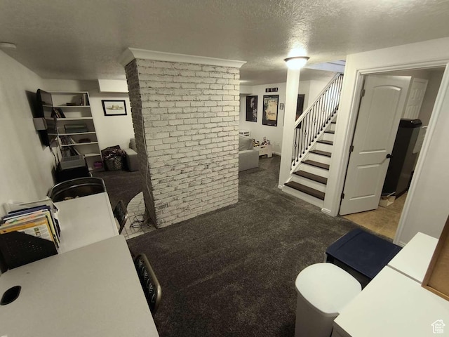 410 E 500 N, Ephraim, UT 84627 - living room with stairway, a textured ceiling, and carpet floors