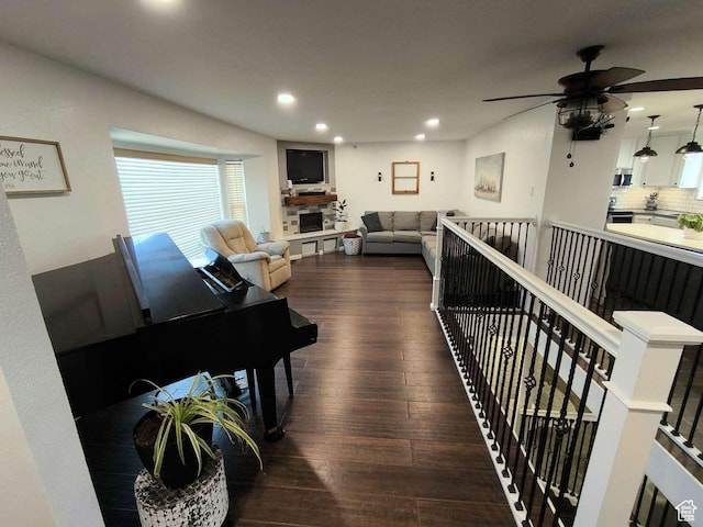 410 E 500 N, Ephraim, UT 84627 - hall featuring recessed lighting, dark wood-style flooring, and an upstairs landing
