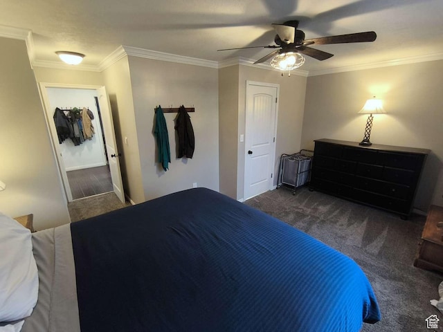 410 E 500 N, Ephraim, UT 84627 - carpeted bedroom featuring ceiling fan, baseboards, and ornamental molding