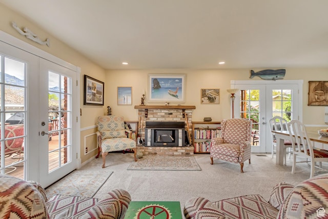 982 E 315 S, Orem, UT 84097 - living area with recessed lighting, carpet floors, a fireplace, and french doors