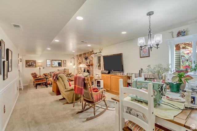 982 E 315 S, Orem, UT 84097 - living area with light carpet, a notable chandelier, visible vents, and recessed lighting