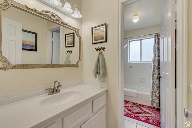 982 E 315 S, Orem, UT 84097 - full bathroom featuring shower / bath combo, vanity, and tile patterned flooring