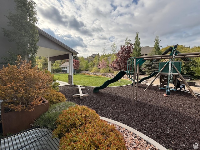 view of play area with a yard