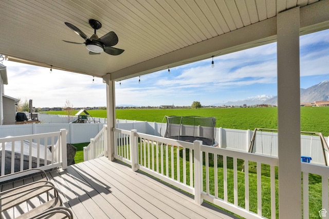 2385 E 430 S, Spanish Fork, UT 84660 - wooden deck with a lawn, ceiling fan, a fenced backyard, and a rural view