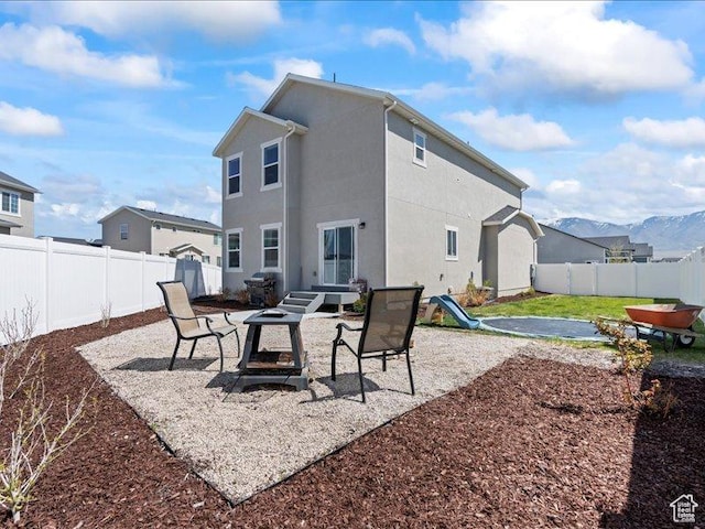 back of house featuring a patio area, a fenced backyard, and stucco siding