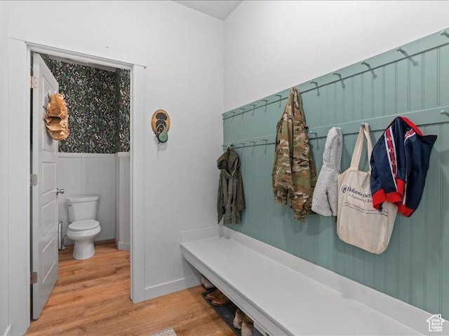 mudroom with wood finished floors