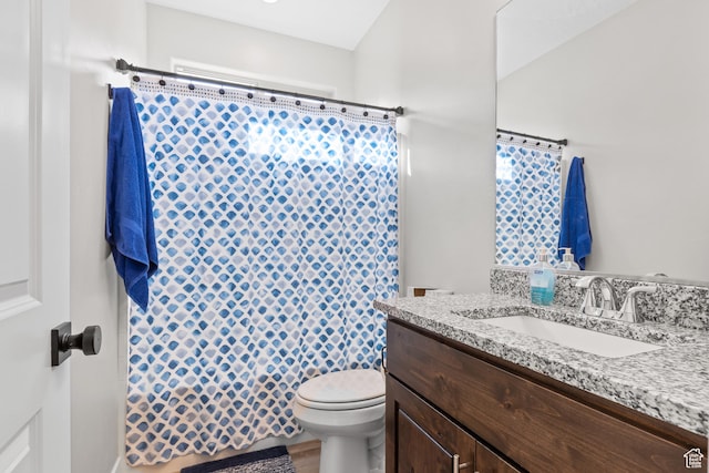 315 W Camino Borde, Washington, UT 84780 - bathroom with wood finished floors, vanity, curtained shower, and toilet