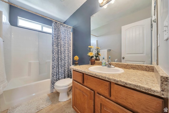 full bathroom with vanity, toilet, tile patterned flooring, and shower / bath combo