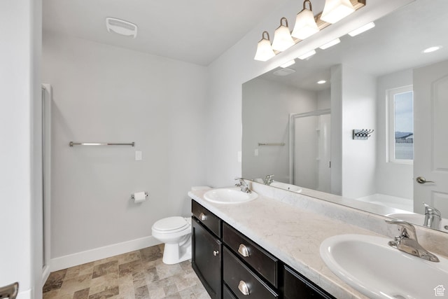 614 S Woodruff Way, Grantsville, UT 84029 - bathroom featuring visible vents, baseboards, a stall shower, and a sink