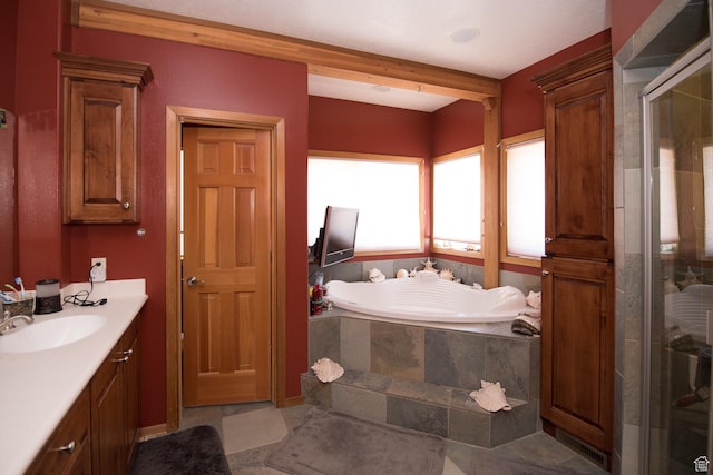 3090 N Rocky Rd E, Kamas, UT 84036 - bathroom with a bath, a shower stall, and vanity