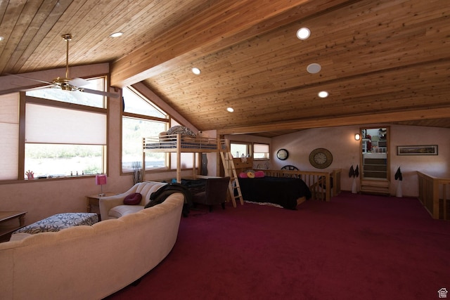 3090 N Rocky Rd E, Kamas, UT 84036 - living area featuring wood ceiling, ceiling fan, carpet flooring, and recessed lighting