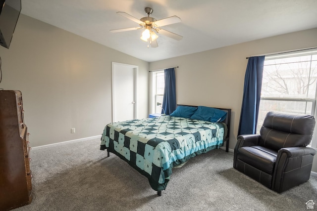 303 W 2000 S, Vernal, UT 84078 - carpeted bedroom featuring baseboards, a ceiling fan, and lofted ceiling