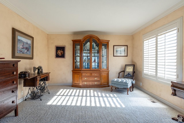 2548 E Cobblestone Way, Sandy, UT 84093 - sitting room featuring plenty of natural light, carpet, crown molding, and baseboards