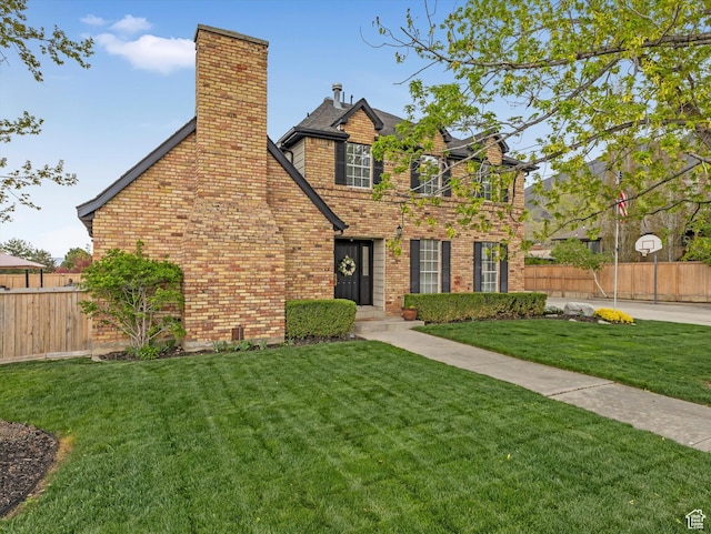 3131 E Alta Hills Dr S, Cottonwood Heights, UT 84093 - view of front of property featuring brick siding, fence, a chimney, and a front lawn
