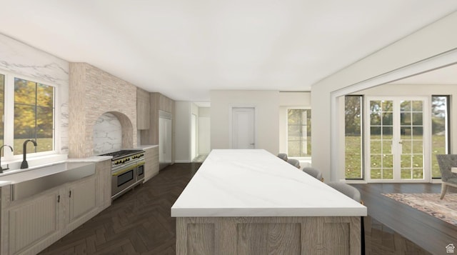 3131 E Alta Hills Dr S, Cottonwood Heights, UT 84093 - kitchen with a center island, a sink, and double oven range