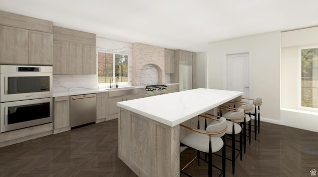 3131 E Alta Hills Dr S, Cottonwood Heights, UT 84093 - kitchen with a breakfast bar area, a center island, dishwasher, a sink, and double oven