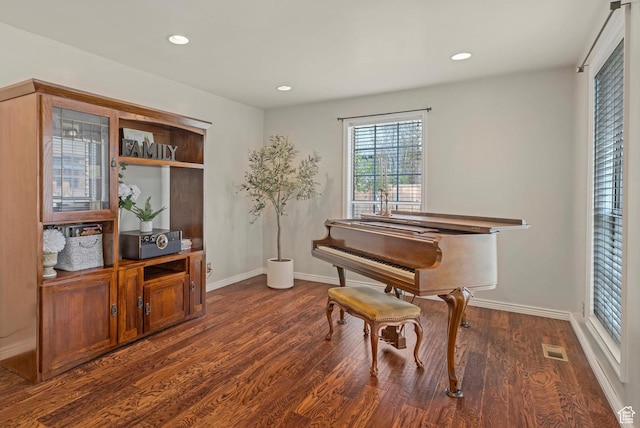 3131 E Alta Hills Dr S, Cottonwood Heights, UT 84093 - sitting room with recessed lighting, baseboards, and dark wood-type flooring