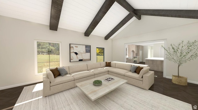 3131 E Alta Hills Dr S, Cottonwood Heights, UT 84093 - living room with baseboards and lofted ceiling with beams