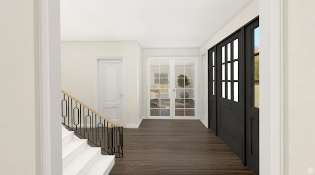 3131 E Alta Hills Dr S, Cottonwood Heights, UT 84093 - entryway featuring baseboards, dark wood-style flooring, and stairway
