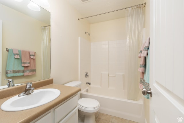 7170 S 420 E, Midvale, UT 84047 - bathroom featuring toilet, tile patterned flooring, shower / bath combo with shower curtain, and vanity