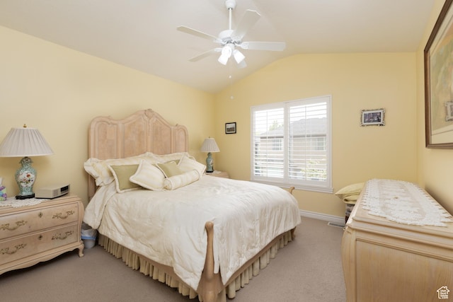 7170 S 420 E, Midvale, UT 84047 - bedroom with baseboards, a ceiling fan, lofted ceiling, and light colored carpet