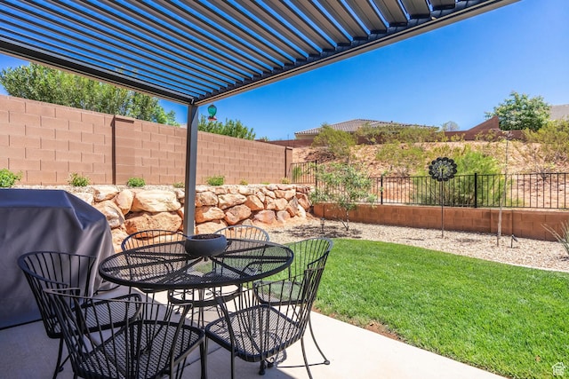 658 N Sage Crest Dr, Washington, UT 84780 - view of patio featuring outdoor dining area, a grill, and a fenced backyard