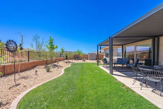 658 N Sage Crest Dr, Washington, UT 84780 - view of yard with an outdoor living space, a fenced backyard, and a patio area