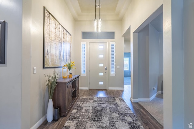 658 N Sage Crest Dr, Washington, UT 84780 - foyer featuring dark wood-style flooring, a high ceiling, and baseboards