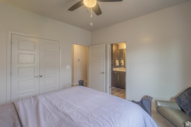 658 N Sage Crest Dr, Washington, UT 84780 - bedroom featuring a closet, ceiling fan, and connected bathroom